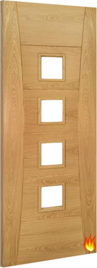 Pamplona (clear glass) Oak Fire Door with 18mm Lippings (pre-finished)