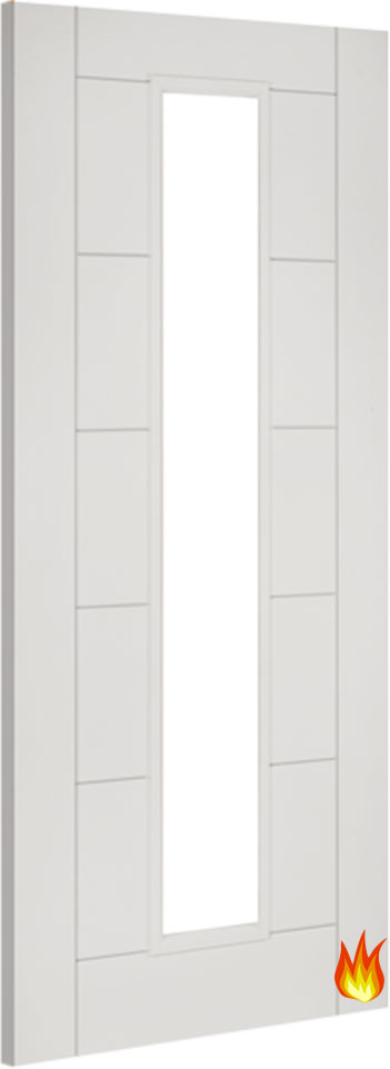 Seville White Primed Internal Fire Door (FD30) with Clear Glass (18mm lippings)