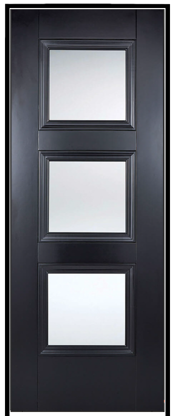 Amsterdam Black Prehung Door with Clear Bevelled Glass