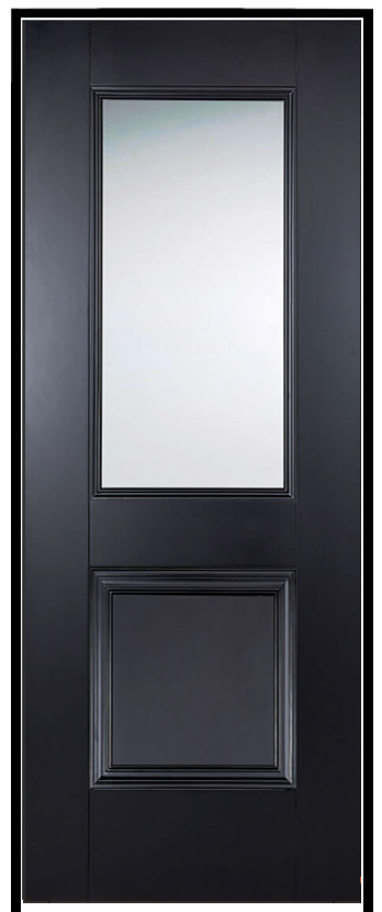 Arnhem Black Prehung Door with Clear Bevelled Glass