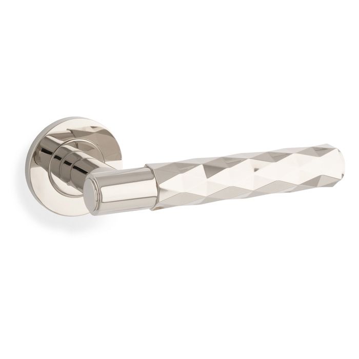 Diamond Cut Spitfire Lever on Round Rose (Polished Nickel PVD)