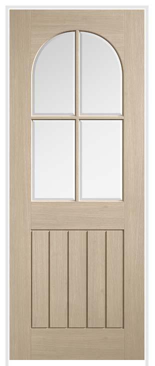 Mexicano Blonde Oak Prehung Door with Clear Bevelled Glass (pre-finished)