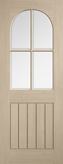 Mexicano Blonde Oak Arched Square Top Door with Clear Bevelled Glass (pre-finished)
