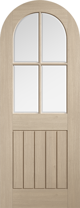 Mexicano Blonde Oak Arched Top Door with Clear Bevelled Glass (pre-finished)