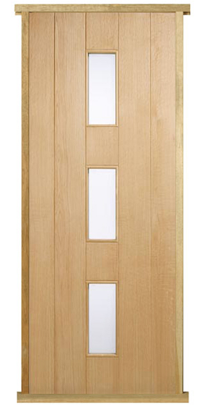 Oak LPD Copenhagon 3-Light (Obscure) Glazed Pre-hung Door Set