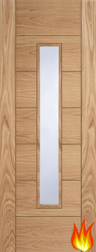 Corsica 18G Oak Fire Door with Clear Glass FD30 (pre-finished)