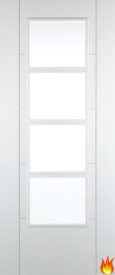 Iseo Pre-Finished White Internal Fire Door with Clear Glass