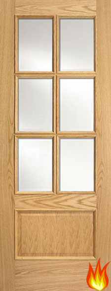 Iris 1 Panel 6-Light Oak Fire Door with Raised Mouldings