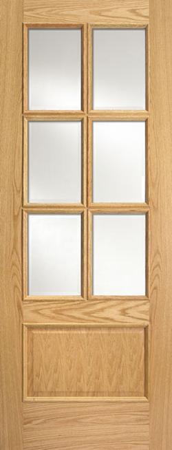 Iris 1 Panel 6-Light Oak Glazed Door with Raised Mouldings