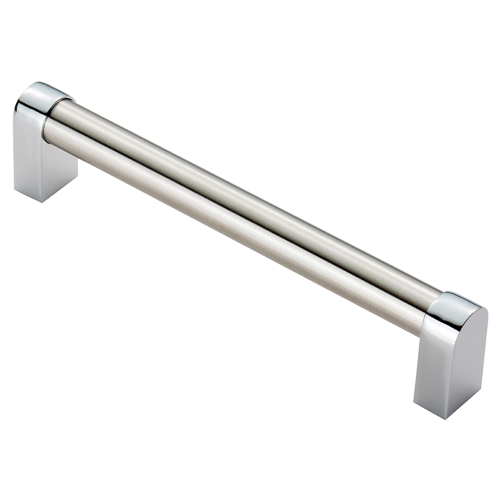 Bauhaus Kitchen & Cupboard Pull Handle - Satin Nickel/Polished Chrome