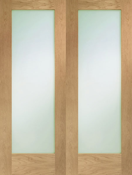 Pattern 10 Internal Oak French Doors with Obscure (sandblasted) Glass