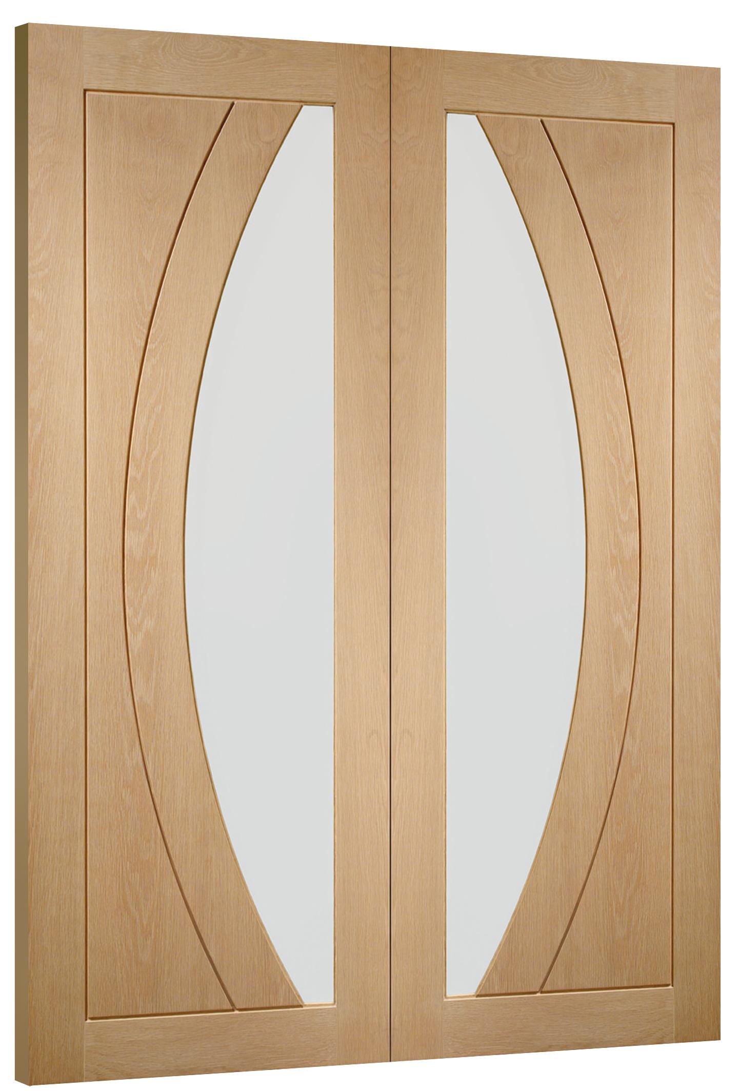 Salerno Oak Prehung Double Door with Clear Glass (un-finished)