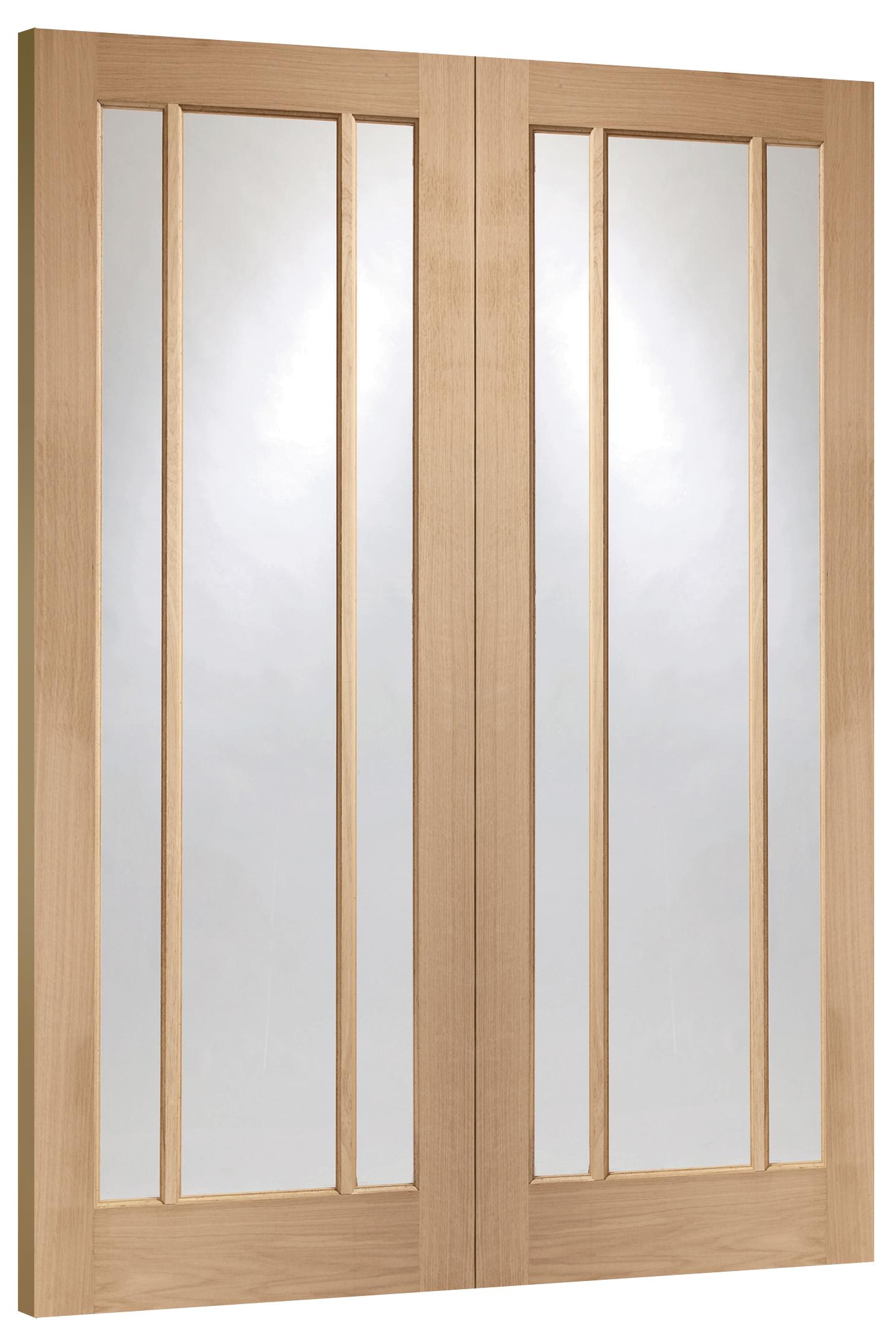 Lincoln Oak Prehung Double Door with Clear Glass (un-finished)