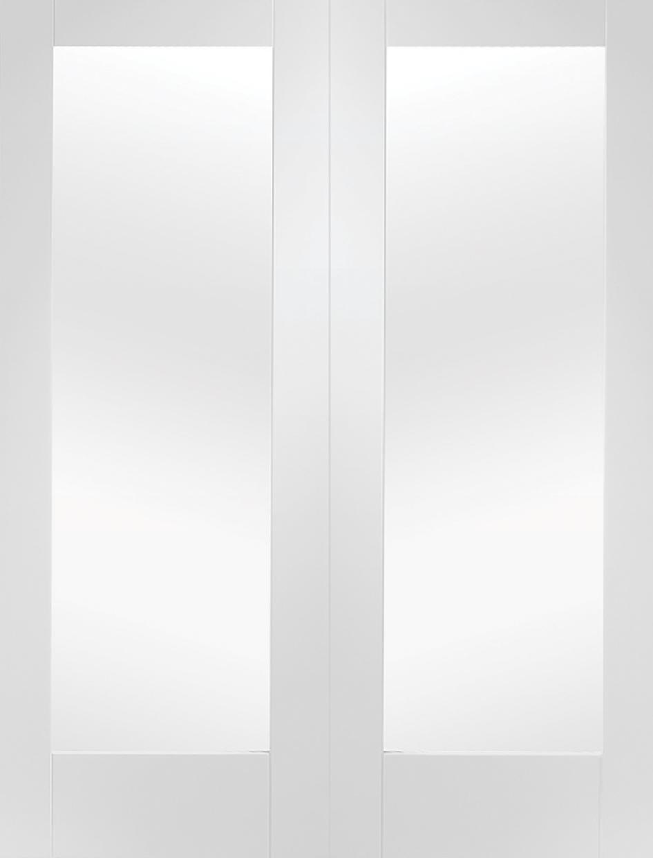 Pattern 10 White Prehung Double Door with Clear Glass
