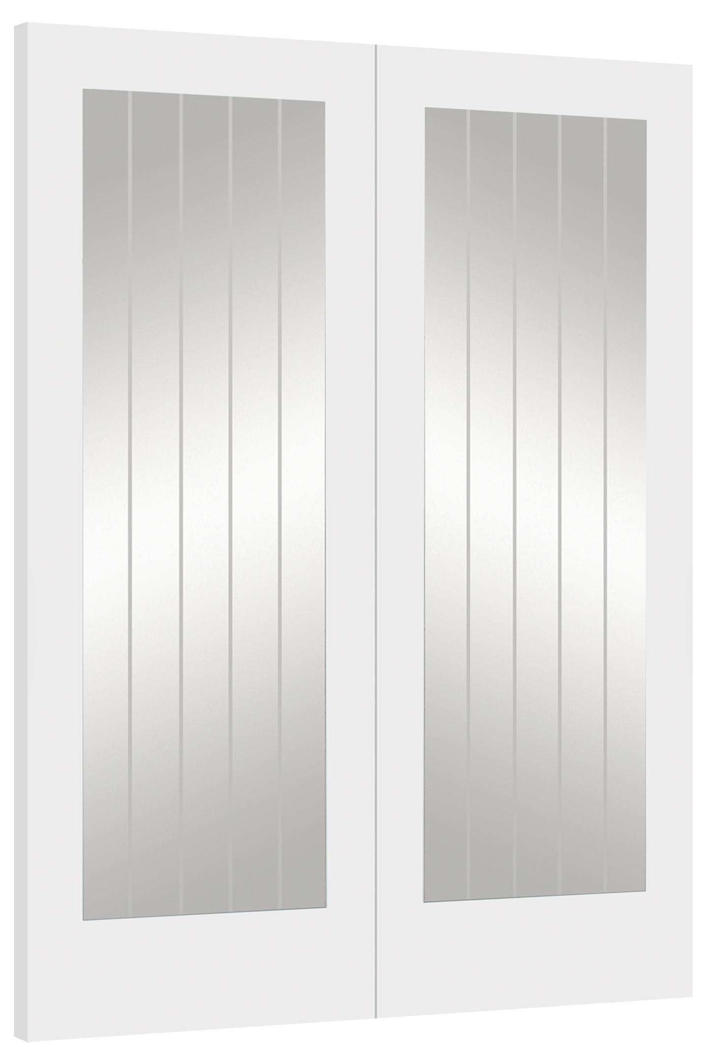 Suffolk White Prehung Double Door with Clear Etched Glass