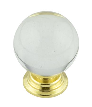 Clear Glass Cupboard/Wardrobe Knob - Polished Brass
