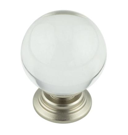 Clear Glass Cupboard/Wardrobe Knob - Satin Nickel