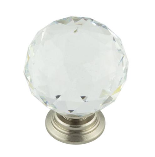 Faceted Glass Cupboard/Wardrobe Knob - Satin Nickel