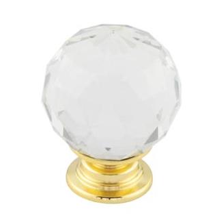 Faceted Glass Cupboard/Wardrobe Knob - Polished Brass