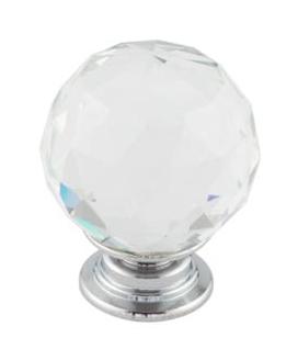 Faceted Glass Cupboard/Wardrobe Knob - Polished Chrome
