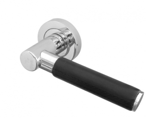 Paja Ascot Black Leather Lever Door Handle Set