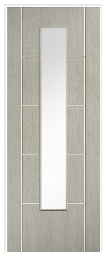 Contemporary Light Grey Laminate Prehung  Door with Clear Glass