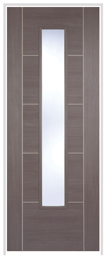 Vancouver Laminate Medium Grey Prehung Door with Clear Glass