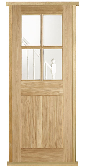 Oak Cottage 4-Light with Clear Glass Pre-hung Door Set