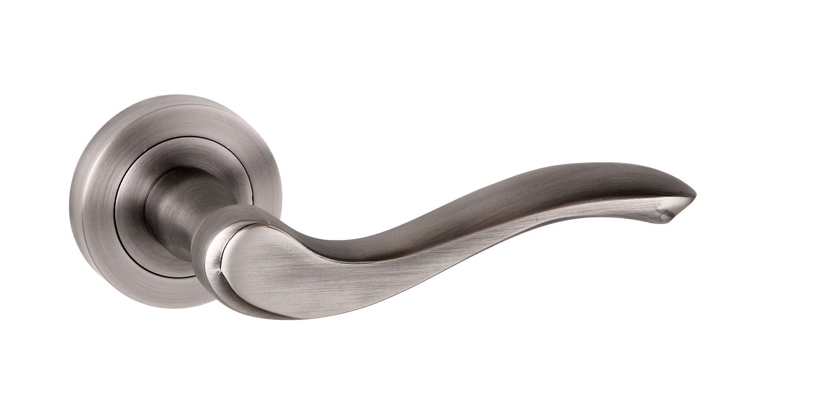 Warwick Door Handle on Round Rose - Matt Gun Metal