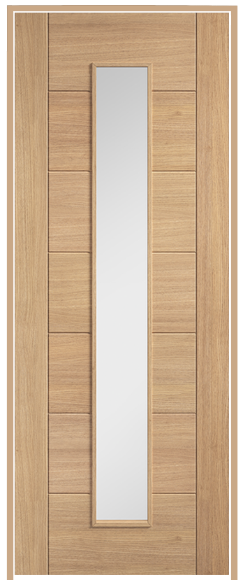 Carini Long Light with Clear Glass Prehung Oak Door (un/pre-finished)