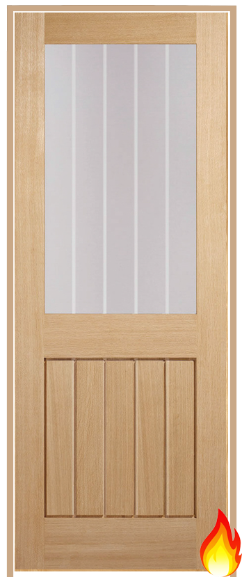 Mexicano Half Light with Clear Etched Glass Prehung Oak Fire Door (un/pre-finished)