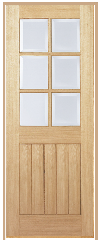 Mexicano 6-Light with Clear Bevelled Glass Prehung Oak Door