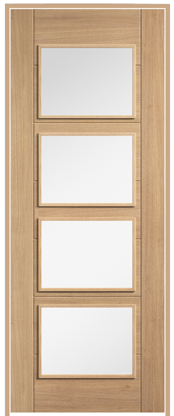 Carini 4-Light with Clear Glass Prehung Oak Door (pre-finished)