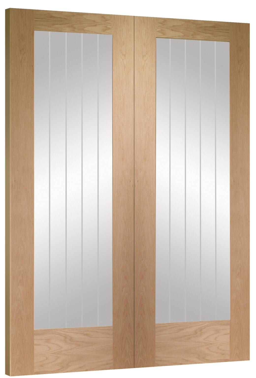 Mexicano Oak Prehung Double Door with Clear Etched Glass (un-finished)