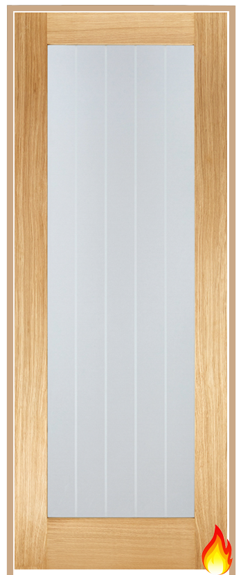 Mexicano with Clear Etched Glass Prehung Oak Fire Door (pre-finished)