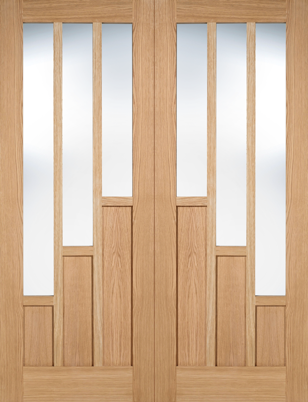 Coventry Oak Prehung Double Door with Clear Glass (pre-finished)