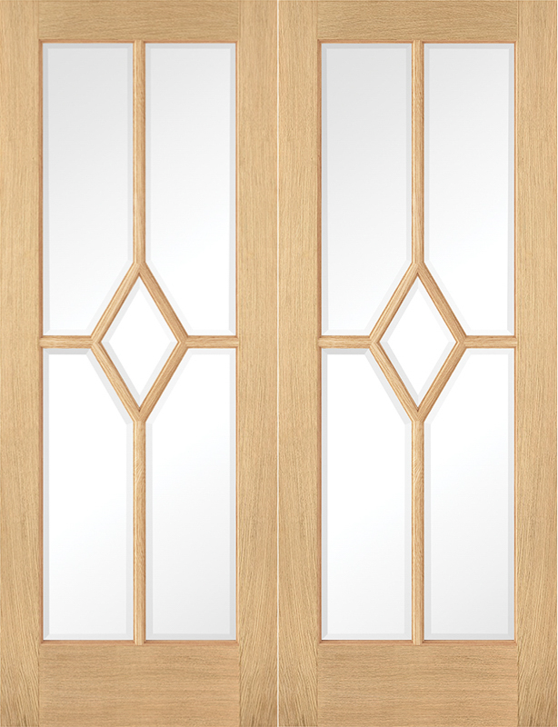 Reims Oak Prehung Double Door with Clear Glass (pre-finished)