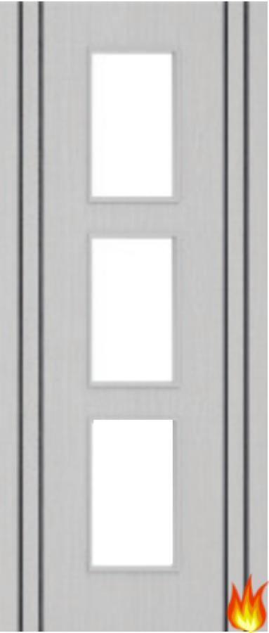 Light Grey Ash Fire Door with Glass/Vertical Inlays (Opt. 12)