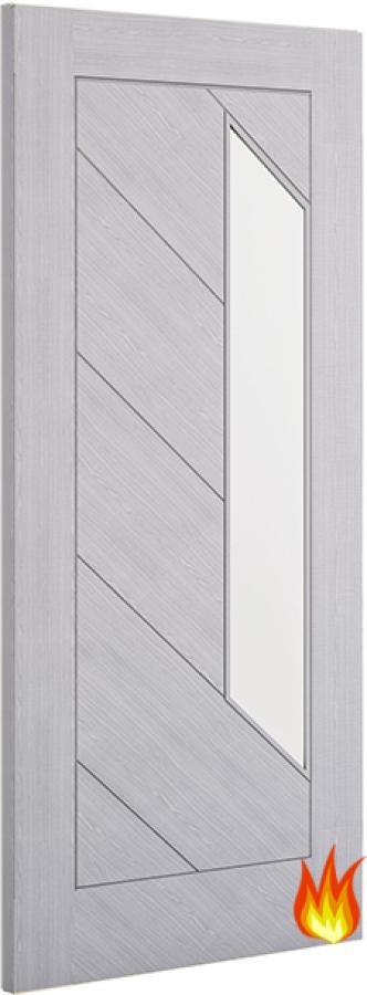 Torino Light Grey Fire Door with Clear Glass (18mm lippings) FD30