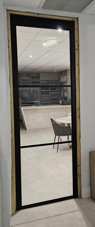 3-Light Black Aluminium Crittal Style Doorset with Polyglas