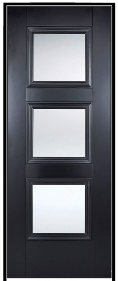 Amsterdam Black Prehung Door with Clear Bevelled Glass