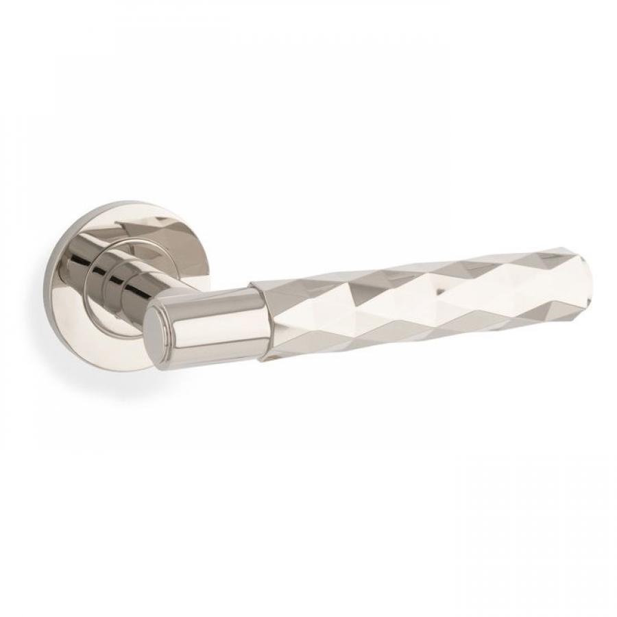 Diamond Cut Spitfire Lever on Round Rose (Polished Nickel PVD)