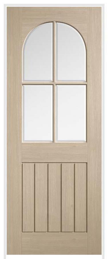 Mexicano Blonde Oak Prehung Door with Clear Bevelled Glass (pre-finished)