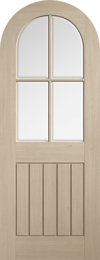 Mexicano Blonde Oak Arched Top Door with Clear Bevelled Glass (pre-finished)