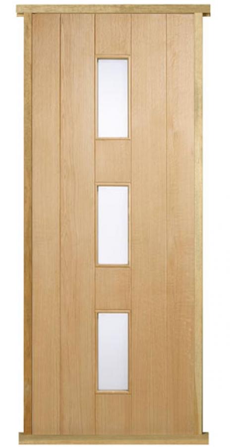 Oak LPD Copenhagon 3-Light (Obscure) Glazed Pre-hung Door Set