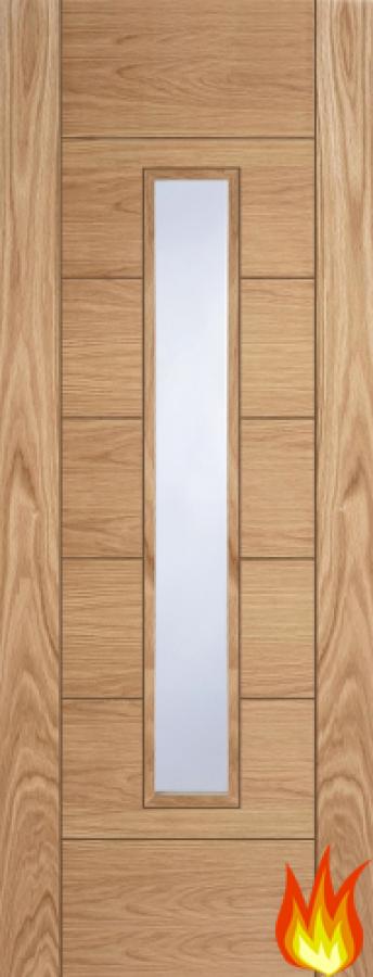 Corsica 18G Oak Fire Door with Clear Glass FD30 (pre-finished)