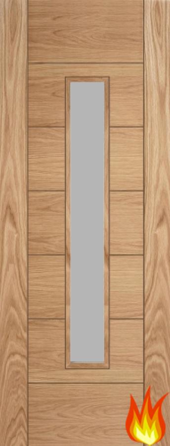 Corsica 18G Oak Fire Door with Obscure Glass FD30 (pre-finished)
