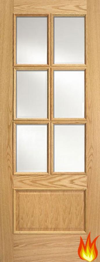 Iris 1 Panel 6-Light Oak Fire Door with Raised Mouldings