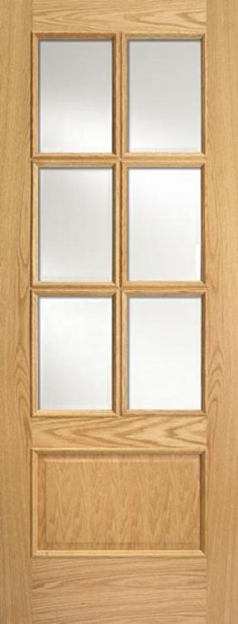 Iris 1 Panel 6-Light Oak Glazed Door with Raised Mouldings