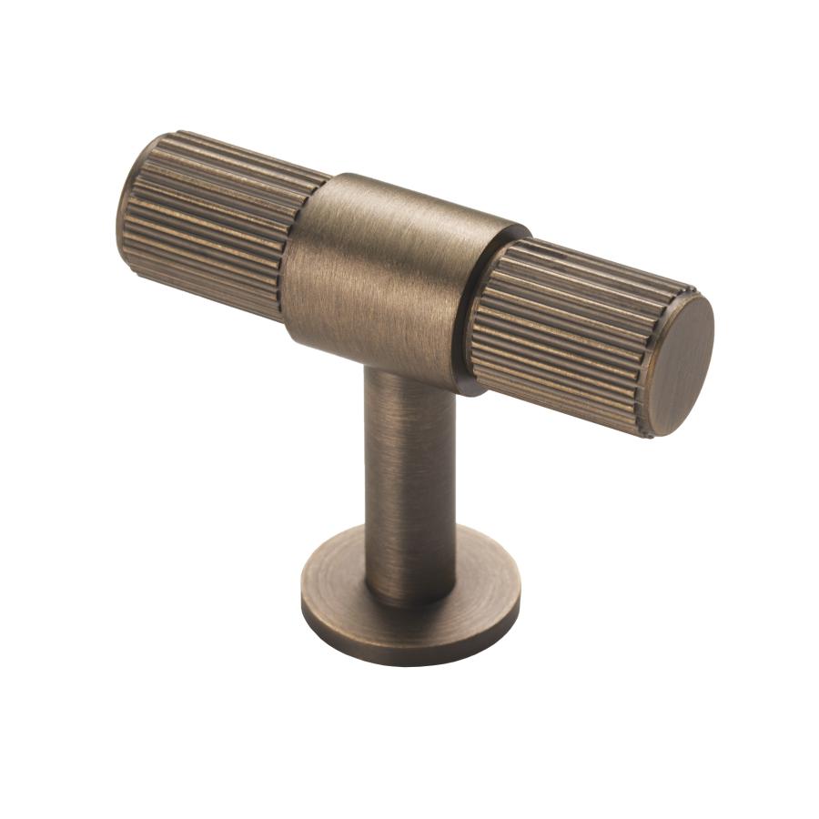 Lines T-Bar Wardrobe/Cupboard Knob - Antique Brass